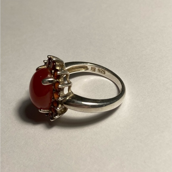 Michelle Albala Carnelian and Red Cubic Zirconia Sterling Silver Halo Ring - Picture 5 of 6